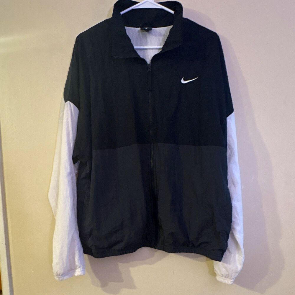 Nike Men's Black/White Colorblock Full-Zip Windbreaker Jacket Mesh Lining L